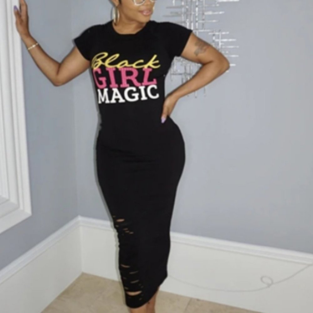 Beads Decor Letter Print Short Sleeve Maxi Dress